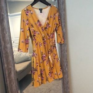 Mustard Yellow Floral Asymmetrical Dress